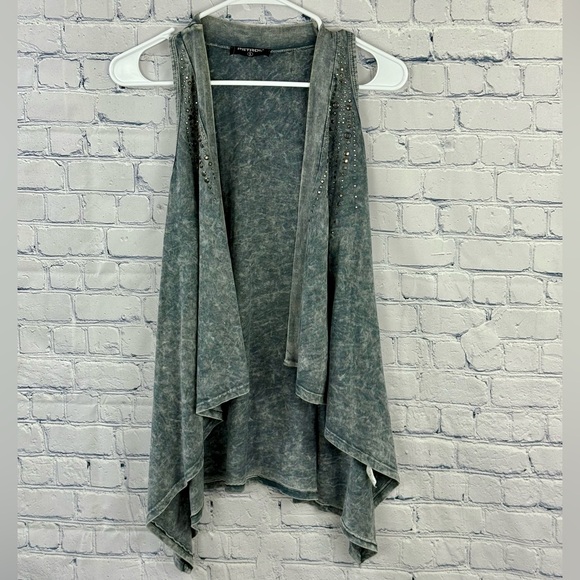 Vtg Gray Petrol Industries Studded Asymmetric Sleeveless Cardigan Small - Picture 1 of 3